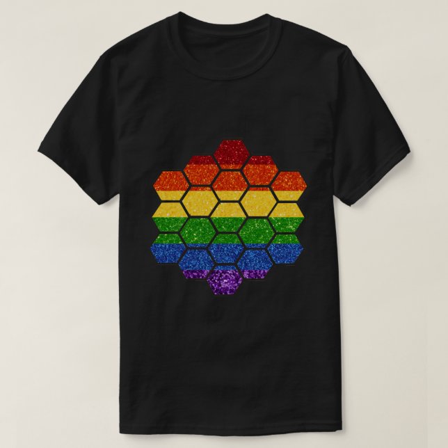 Camiseta LGBT Glitter Arco-Íris Honeycomb (Frente do Design)