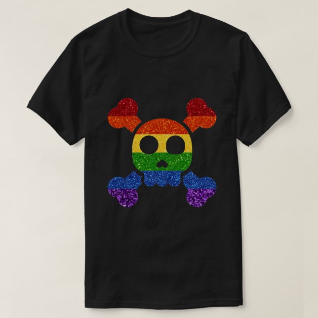 Camiseta LGBT Glitter Arco-Íris 'n' Crossbones (Frente do Design)