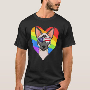Camiseta Lgbt Heart Love Orgulho gay Rainbow Animal Siamese