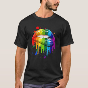 Camiseta LGBT Lábios Arco-Íris Orgulho Gay de Lésbica Homos