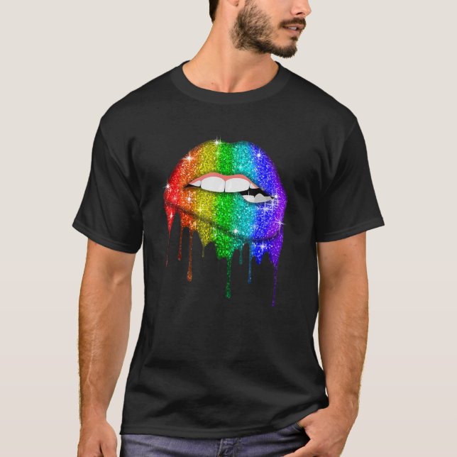 Camiseta Lgbt Lábios Arco-Íris Orgulho Gay de Lésbicas Homo (Frente)