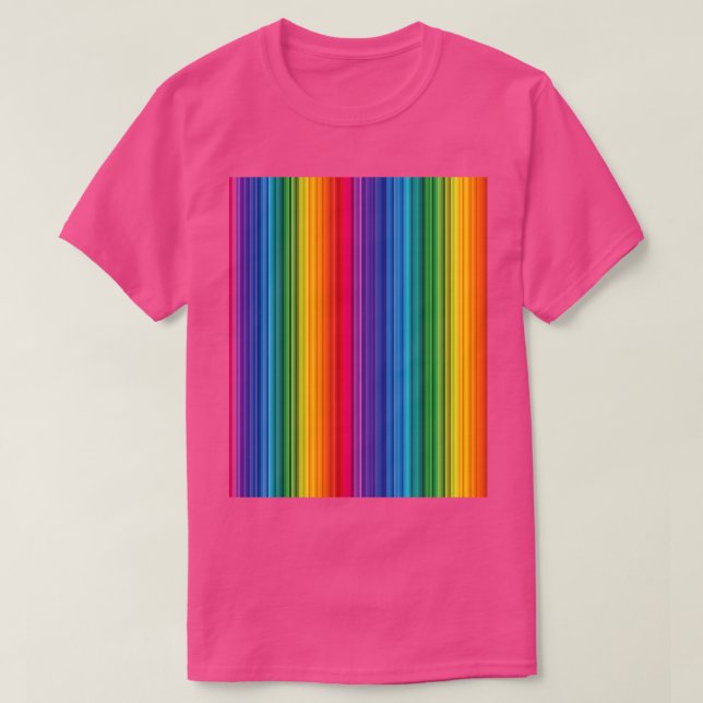 Camiseta LGBT - linha vertical sutil do arco-íris moderno (Frente do Design)
