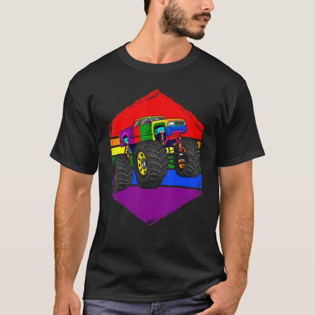 Camiseta Lgbt Monster Truck Rainbow Flag Lgbt Q Car Gay (Frente)