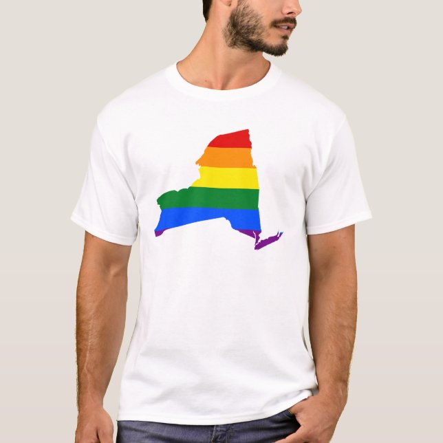 Camiseta LGBT Nova Iorque, mapa de bandeira do Estado dos E (Frente)
