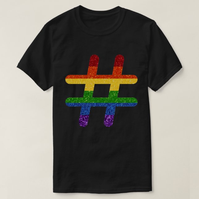Camiseta LGBT Orgulho Arco-Íris Glitter Hashtag (Frente do Design)