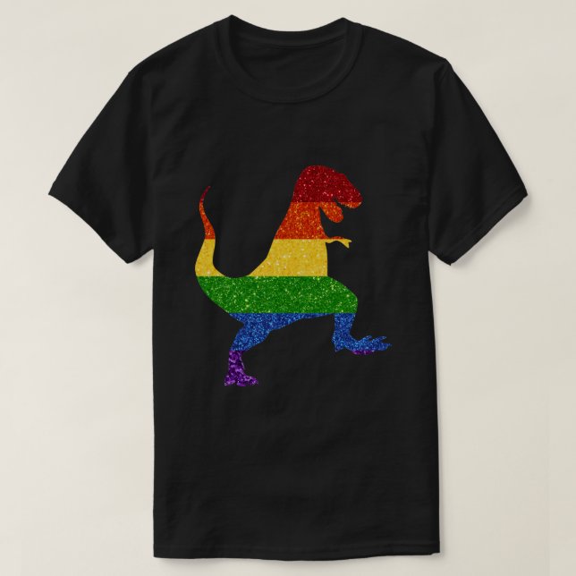 Camiseta LGBT Orgulho Arco-Íris T-Rex (Frente do Design)