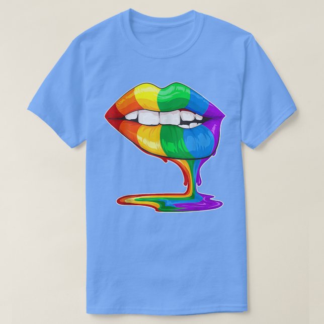 Camiseta LGBT Orgulho gay Arco-Íris Bandeira Lésbica Lábios (Frente do Design)