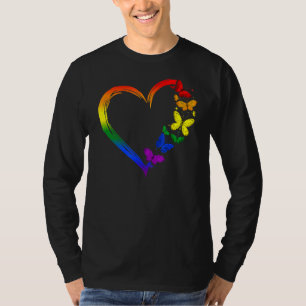 Camiseta Lgbt Orgulho gay Heart Rainbow Butterfly Gay lésbi