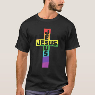 Camiseta LGBT Orgulho gay Jesus Arco-Íris Bandeira Cristã