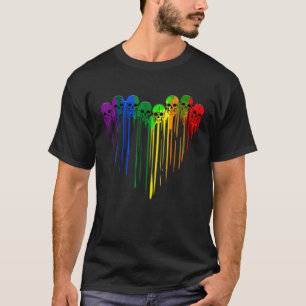 Camiseta LGBT Orgulho gay Skull Rainbow Heart LGBT Suporte 