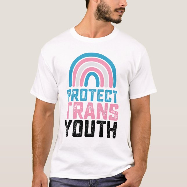 Camiseta LGBT Orgulho Protege Crianças Transexuais de Joven (Frente)