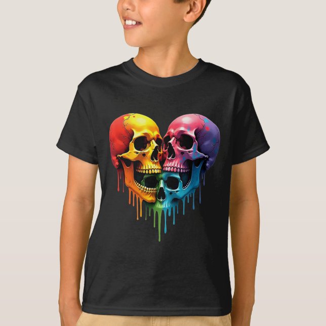 Camiseta Lgbt Pride Halloween Horror Skeleton Skull Rainbow (Frente)