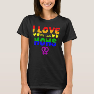 Camiseta Lgbt Pride I Love My Two Mães Rainbow Support Mome