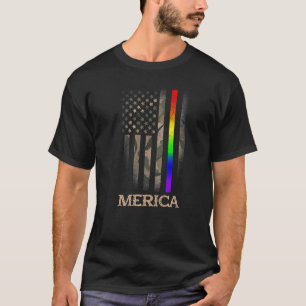 Camiseta Lgbt Pride Rainbow Line Merica 4 De Julho Camo Us
