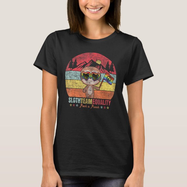 Camiseta Lgbt Pride Sloth Team Igualdade Rainbow Flag Suppo (Frente)