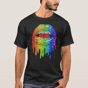 Camiseta Lgbt Rainbow Bling Lábios Orgulho Gay da Lesbia bi