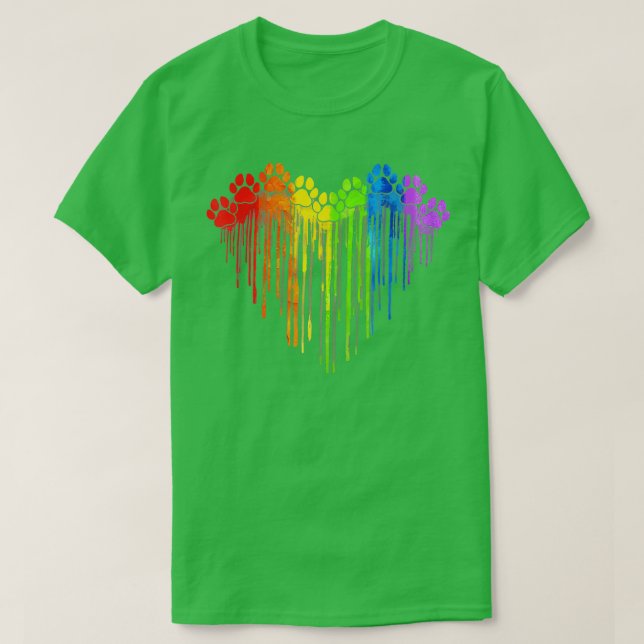 Camiseta LGBT Rainbow Dog Heart Paws Cute Lesbian Gay Dog L (Frente do Design)