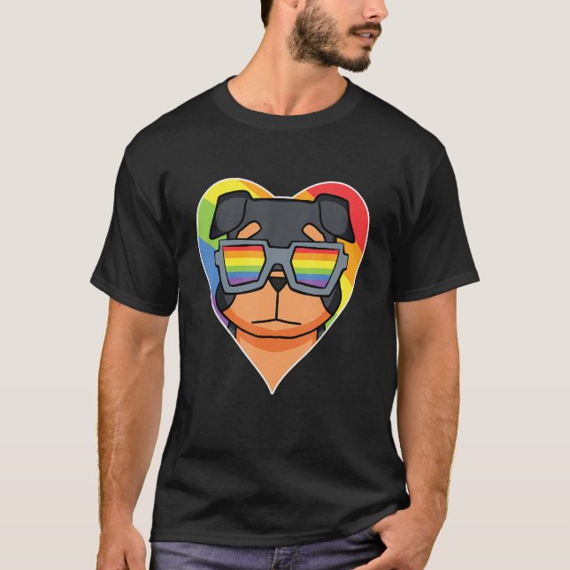 Camiseta LGBT Rainbow   Dog Rottweiler   Gay Pride   Dog Ow (Frente)