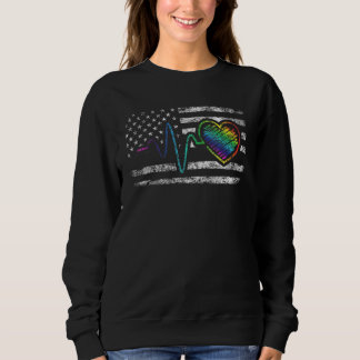 Camiseta Lgbt Rainbow Heartbeat Retro Us Flag Pride Equalit
