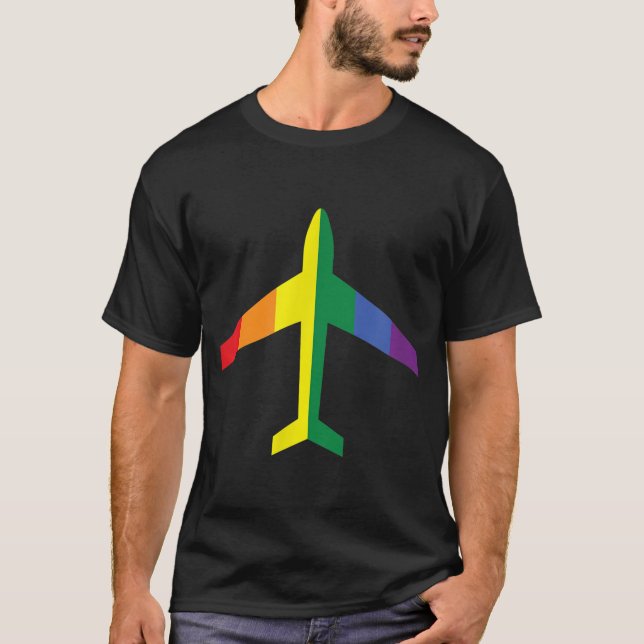Camiseta LGBT Rainbow Pride Jet Airplane  (Frente)