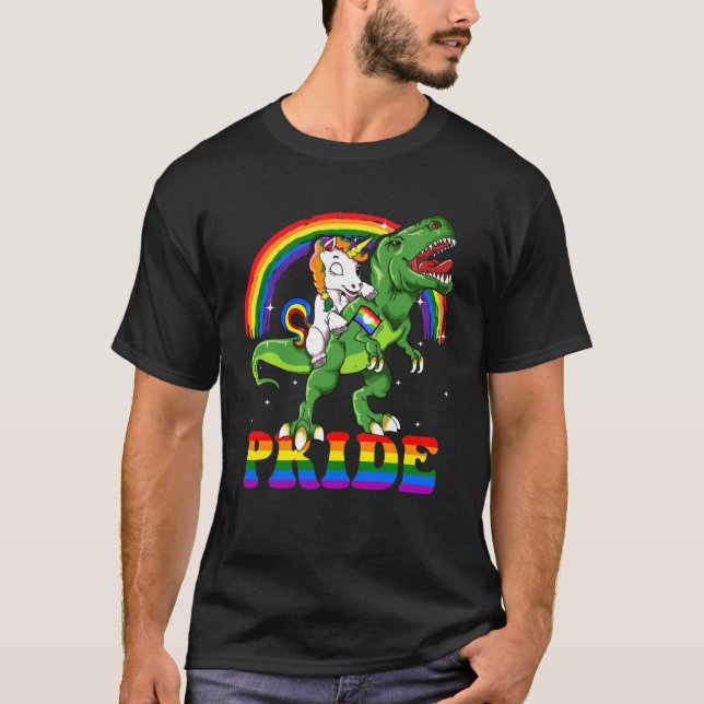 Camiseta LGBT Rex Dinosaur Unicorn Gay Pride Rainbow LGBTQ (Frente)