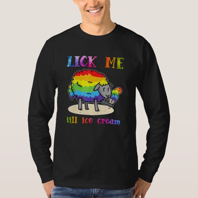 Camiseta Lgbt Sheep Lick Me Till Sorvete Lgbt Rainbow Ela (Frente)