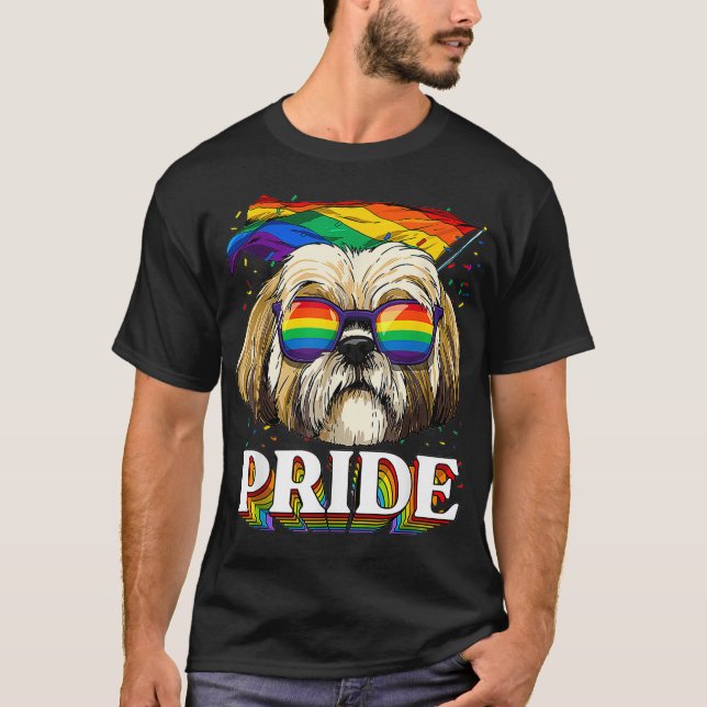 Camiseta LGBT Shih Tzu Orgulho gay LGBTQ Sinalizador do arc (Frente)