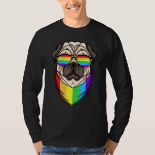 Camiseta Lgbt Suporte A Cute Pug Dog Rainbow Flag Igual Pri
