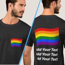 Camiseta LGBT Voando Sinalizador arco-íris Texto frontal e 
