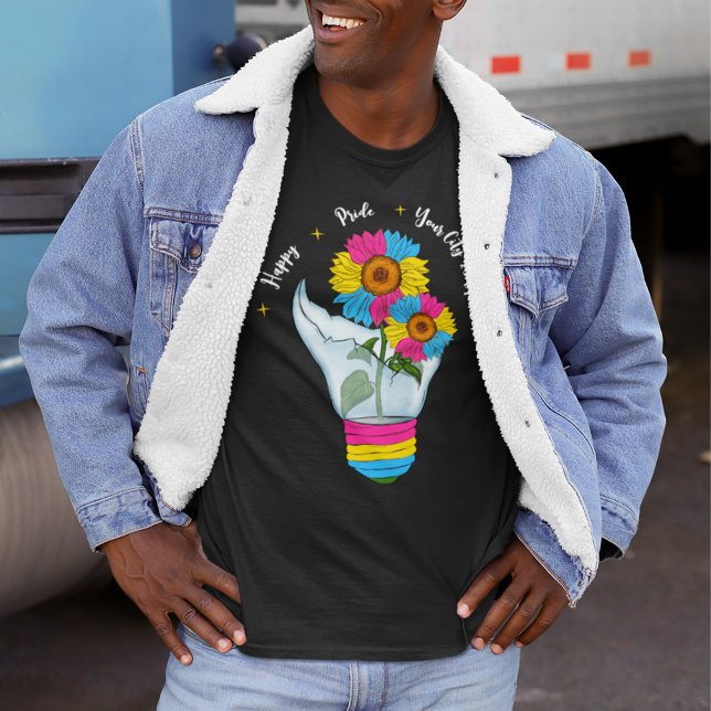 Camiseta LGBTQ Bandeira Pansexual Girassóis em lâmpada clar (Criador carregado)