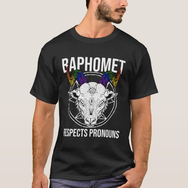 Camiseta Lgbtq Baphomet Satã Devil Respeitar Pronounes (Frente)