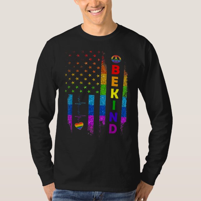 Camiseta Lgbtq Be Kind Orgulho gay Lgbt Rainbow American Fl (Frente)