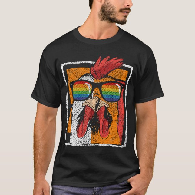 Camiseta LGBTQ Cockerel Arco-Íris Óculos escuros Orgulho co (Frente)