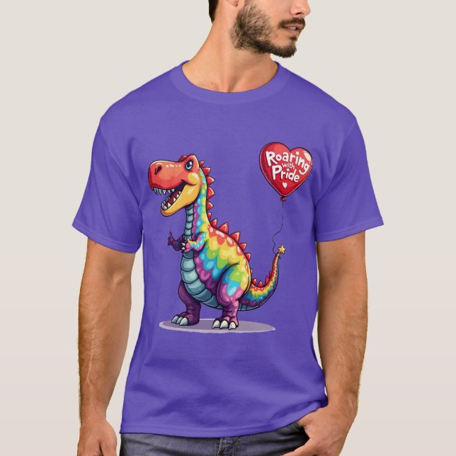 Camiseta LGBTQ Dino Roaring Com Orgulho (Frente)