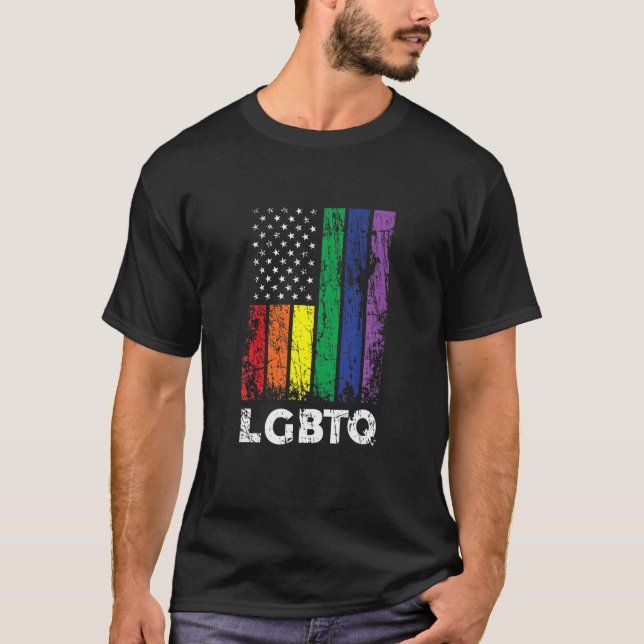 Camiseta LGBTQ EUA Bandeira Patriótica Arco-Íris Orgulho ga (Frente)