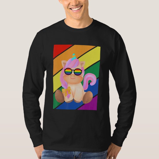 Camiseta LGBTQ Flag Gay Pride Month Rainbow Cute Unicorn LG (Frente)