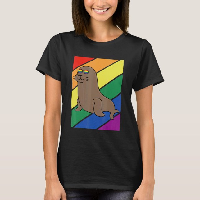 Camiseta LGBTQ Flag Gay Pride Month Rainbow Sea Lion LGBT G (Frente)