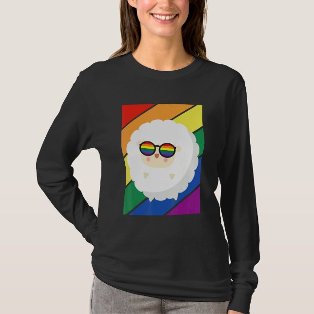 Camiseta LGBTQ Flag Gay Pride Month Rainbow Sheep With LGBT (Frente)