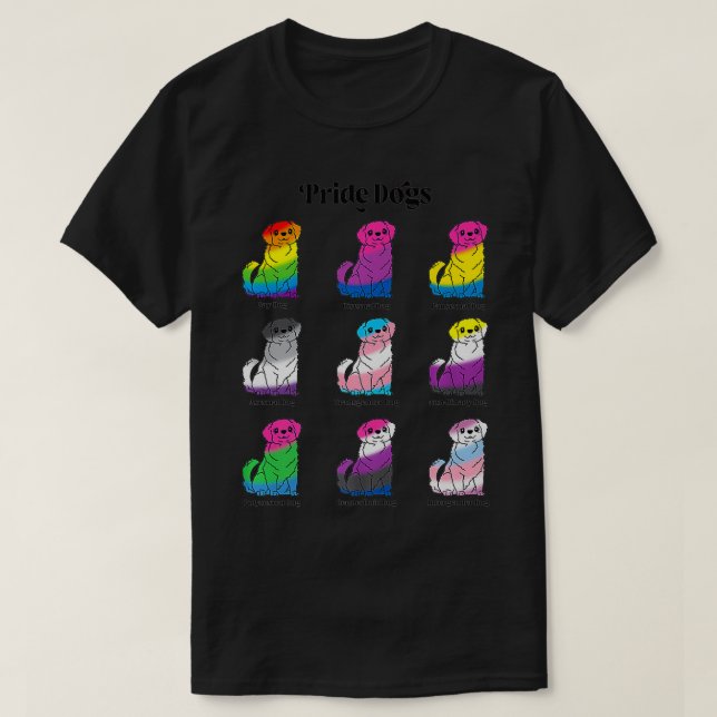 Camiseta LGBTQ Flag Kawaii Pride Dogs Gay Trans Não Binário (Frente do Design)