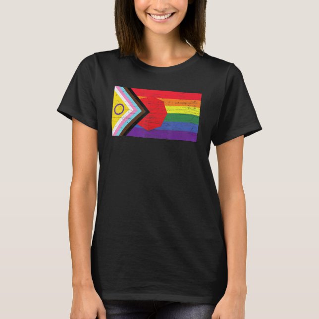 Camiseta LGBTQ+ Grunge Flag Inclusive Progressive Pride Fla (Frente)