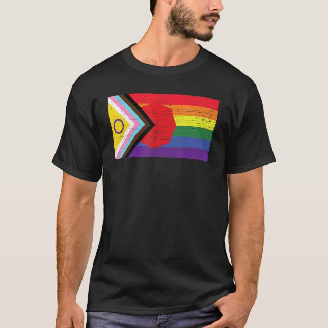 Camiseta LGBTQ+ Grunge Flag Inclusive Progressive Pride Fla (Frente)