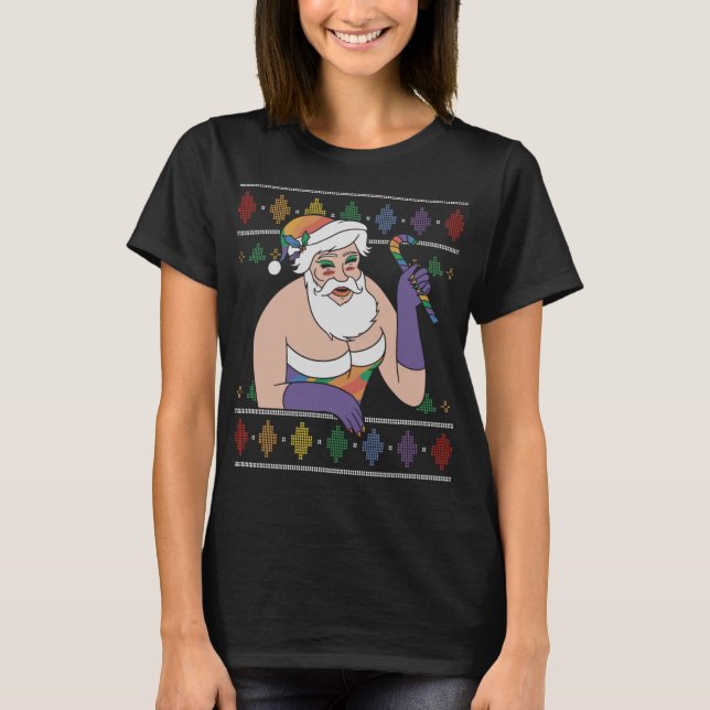 Camiseta LGBTQ+ Orgulho gay de Natal Feio Papais noeis Biss (Frente)