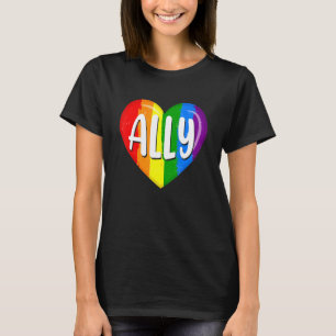 Camiseta LGBTQ Orgulho gay LGBT Ally Rainbow Flag Heart Ret