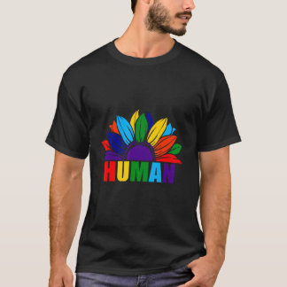 Camiseta Lgbtq Orgulho Humano Rainbow Sunflower Lgbt Gay Le
