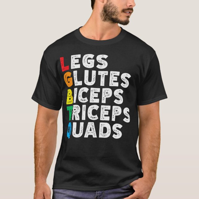 Camiseta Lgbtq Pernas Glutes Biceps Triceps Quads Gay Gym E (Frente)