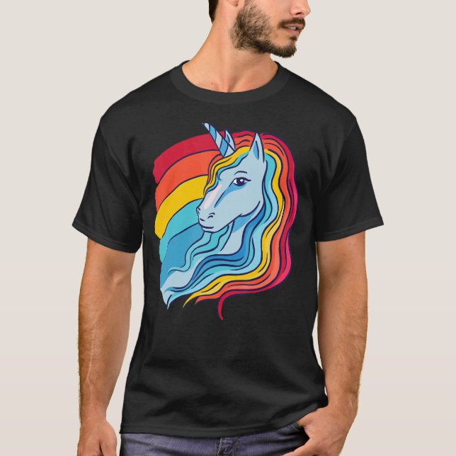 Camiseta Lgbtq Pride Retro Rainbow Unicorn (Frente)