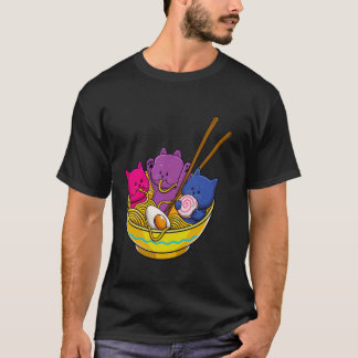 Camiseta LGBTQ Rainbow Bisexual Pride Flag Cats In Ramen An