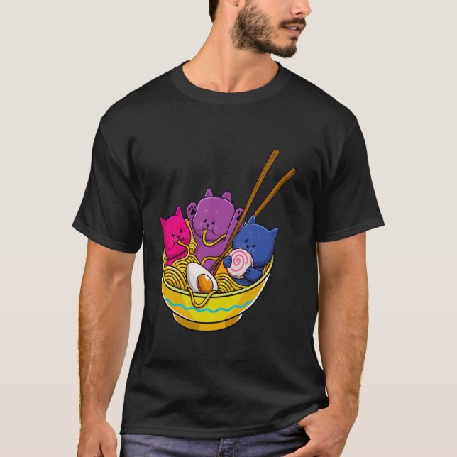 Camiseta LGBTQ Rainbow Bisexual Pride Flag Cats In Ramen An (Frente)