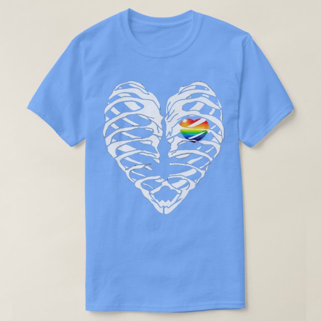 Camiseta LGBTQ Ribcage Rainbow Pride Heart Gay Lésbica Bi H (Frente do Design)