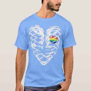 Camiseta LGBTQ Ribcage Rainbow Pride Heart Gay Lésbica Bi H
